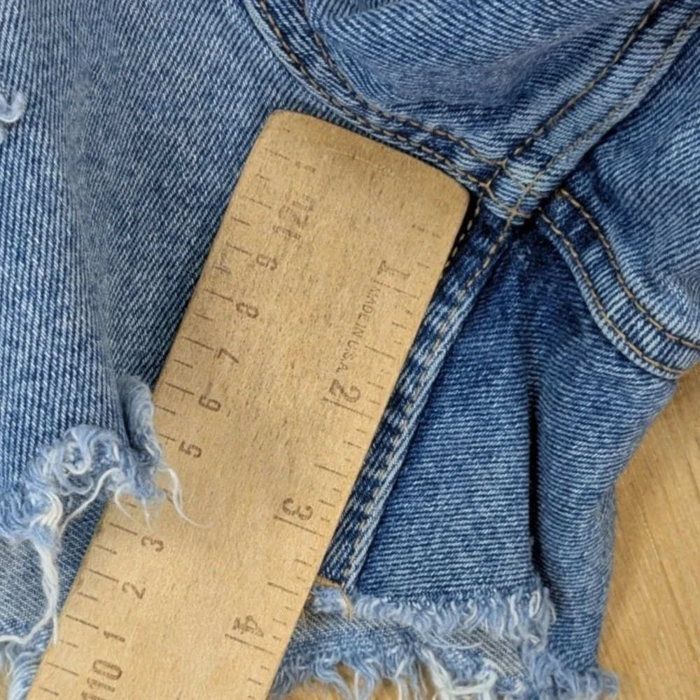 Zara Denim Shorts Womens 4 Ripped Cut Off Distressed Frayed Blue Festival Rocker